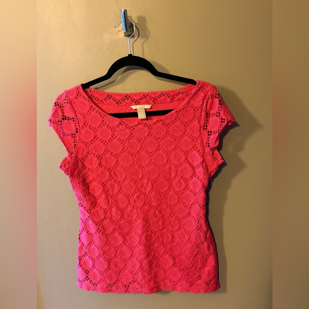 Banana Republic Coral Lace Cap-Sleeve Top